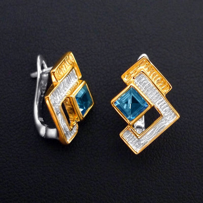 Shatter Square Sterling Silver Earrings - Juvite Jewelry - sterling silver 14k gold plated jewelry