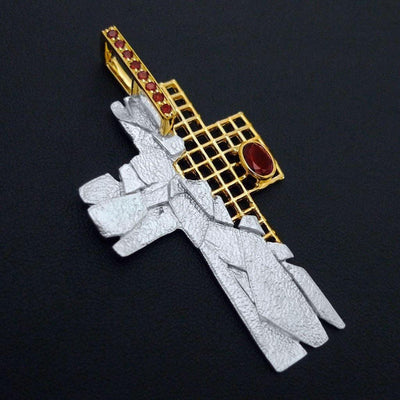 Mosaic Cross Sterling Silver Pendant - Juvite Jewelry - sterling silver 14k gold plated jewelry